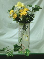 Etched Glass Floral Vase