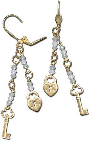 Lock and Key Earrings with dangling Chain
