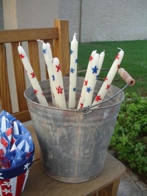 Patriotic Candles in a Bucket