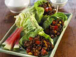 Minced Pork and Watermelon Lettuce Wraps