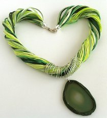 Ribbon, Yarn, and Agate Slice Necklace