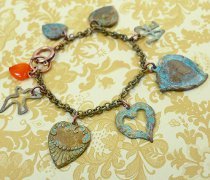 Patina Brass Heart Charm Bracelet