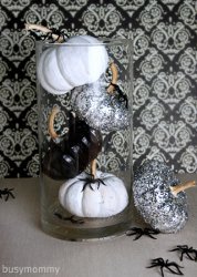 Black, White, and Glitter Pumpkin Centerpiece