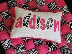 Zebra Applique Name Pillow