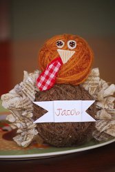 Yarn Ball Turkey Placecard