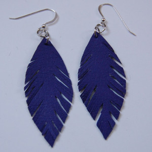 Faux Purple Leather Feather Earrings