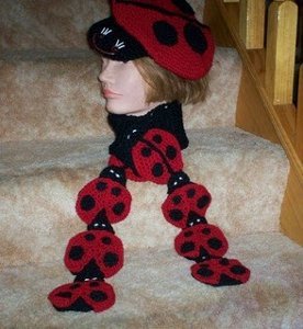 Crochet Ladybug, Beret and Scarf Set