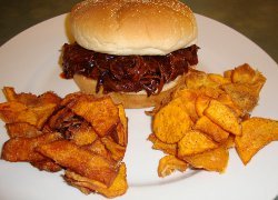 BBQ Pulled Beef Brisket With Sweet Potato Chips