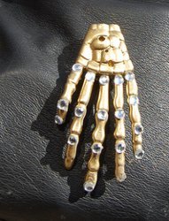 Bejeweled Skeleton Hand Brooch