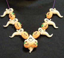 Pumpkin and Ghost Clay Necklace