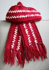 Crocheted Striped Scarf with Railroad Border