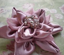 Beaded Satin Flower Brooch