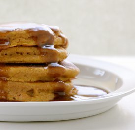 Whole Wheat Pumpkin Walnut Pancakes with Cinnamon Syrup