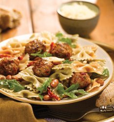 Tri Color Pasta With Tomato & Basil Meatballs