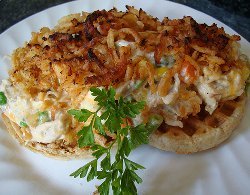 Hot Chicken Salad Casserole and Waffles