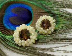 Wire-Wrapped Beaded Stud Earrings