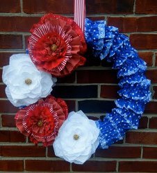 Ruffly Floral Patriotic Wreath