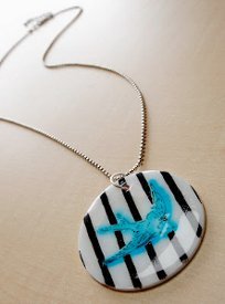 Striped Sparrow Shrinky Dink Pendant