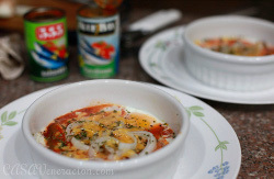 Cheese Topped Baked Eggs and Sardines