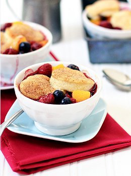 Peach, Raspberry, and Blueberry Cobbler