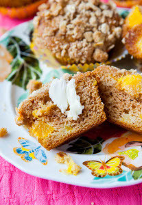 Mango and Sour Cream Muffins with Streusel Topping