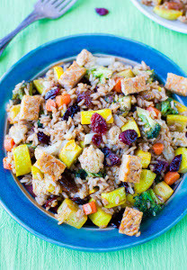 Pumpkin Spiced Brown Rice Tempeh and Cranberry Salad