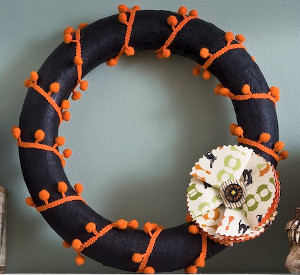 Bold Halloween Pom Pom Wreath