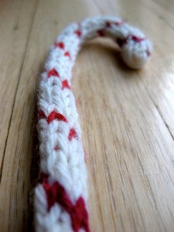 Knitted Candy Cane Ornament