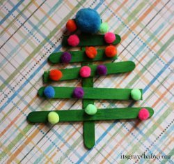 Popsicle Stick Pom Pom Christmas Trees