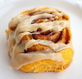 Pumpkin Cinnamon Rolls with Caramel Frosting