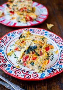 Spinach, Artichoke, and Roasted Red Pepper Squares