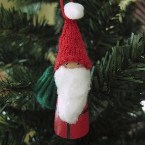 Little Wooden Santa Claus Ornament