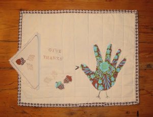 Handprint Turkey Applique Quilted Placemats