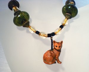 Wooden Cat Pendant Necklace