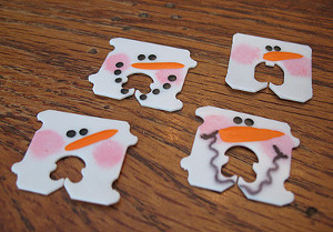 Recycled Bread Tag Snowmen