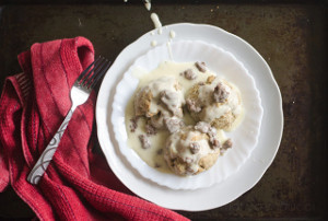 Oat and Almond Drop Biscuits with Gravy