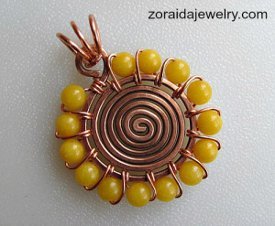 Sunshine Spiral Beaded Wire Pendant