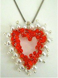 Red Heart Pearl-Lined Wire Pendant