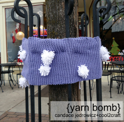 Knit Pom Pom Scarf for Yarn Bombing