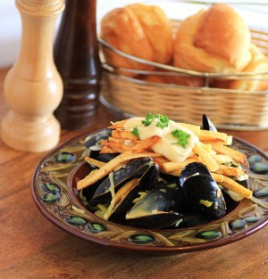 Restaurant Style Mussels, Pommes Frites and Aioli