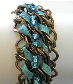 Copper and Suede Chain-link Bracelet