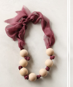 Wood Bead and Chiffon Necklace