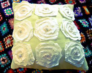 Fabric Flowers Pillow
