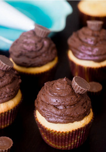 Peanut Butter Cupcakes with Dark Chocolate Frosting