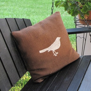 Burlap Bird Throw Pillow