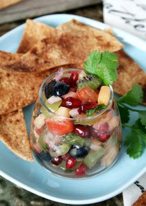 Fruit Salsa with Cinnamon Sugar Tortilla Chips