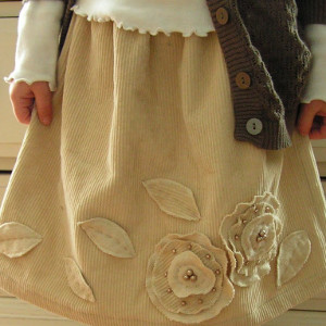 Corduroy Skirt with Flowers