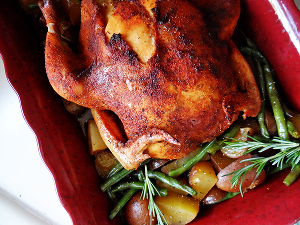 Slow Roasted Sticky Chicken with Roasted Vegetables