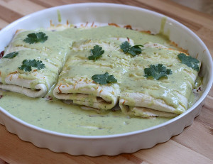 Chicken Enchilada with Avocado Cream Sauce