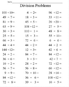 Free Printable Division Problems Worksheet